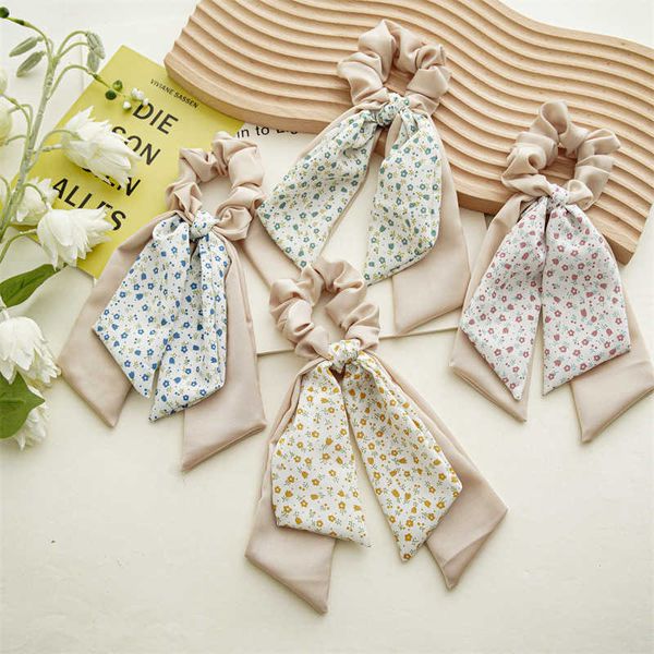 

hair clips barrettes 2022 summer double chiffo floral ponytail ribbon hair circle elastic scrunchies flower streamers circle rope female hai, Golden;silver