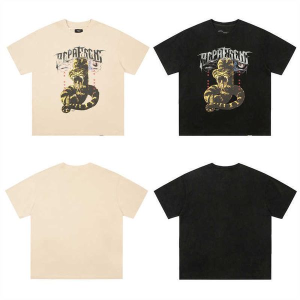 

2023 men's and women's fashion t shirt western european brand designer rep teenagers street python wash cotton short sleeve, White;black
