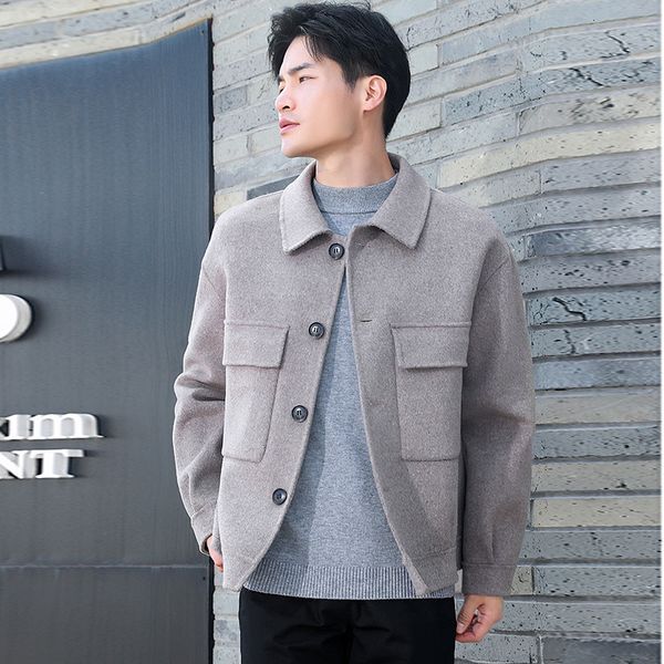 

men's jackets 100 merino wool doublesided cloth loose coat outdoor short highend cashmere handstitched 1kg jacket 2023 230222, Black;brown