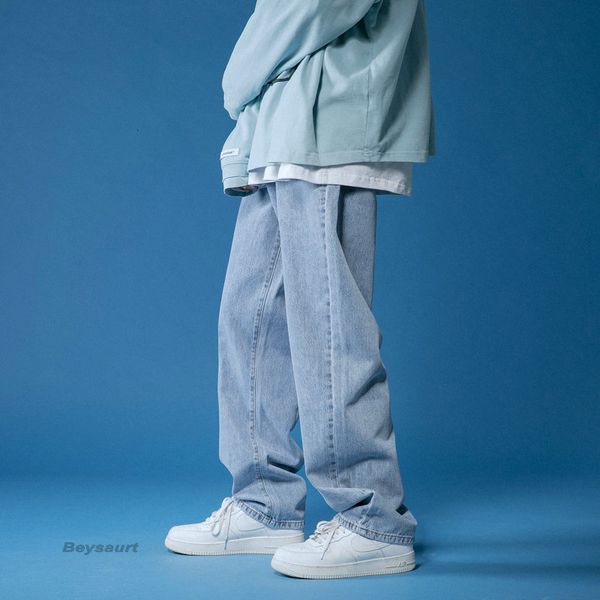 

men's jeans spring wide leg fashion casual korean men streetwear loose hip hop straight denim trousers mens  2xl 230222, Blue