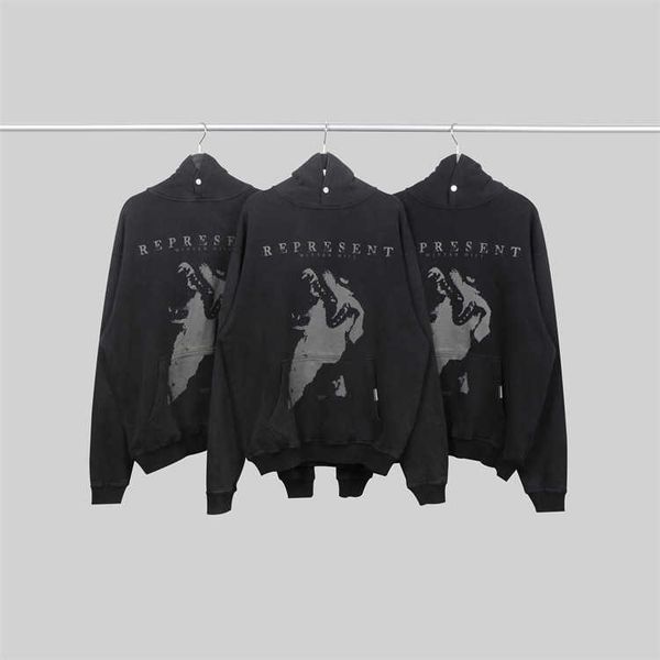 

men's and women's hoodies fashion western european designer represne wolves winter hill wolf print pullover, Black