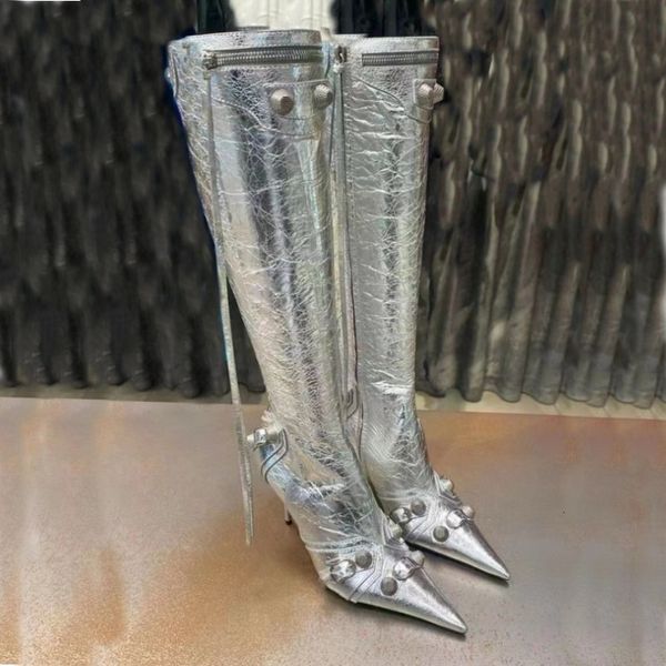 

boots paris station fashion women's boots pointed toe high heel boots motorcycle boots four seasons party over knee boots 230221, Black