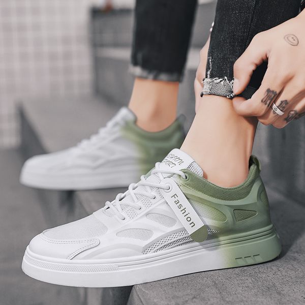 

dress shoes breathable men's sports shoes casual trend gradient mesh skateboard shoes for men white sneakers flat shoes male vulcanize, Black