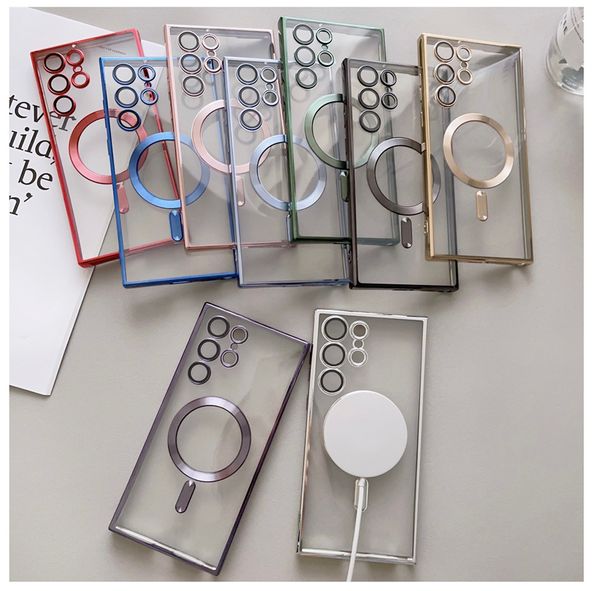 

luxury plating magsafe case for samsung galaxy s23 plus ultra camera lens cover silicon magnetic