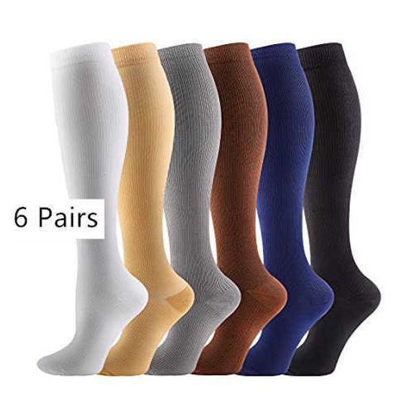 

5pc socks hosiery 7 pair men women compression socks knee high fit for sports black compression socks anti fatigue pain relief knee high sto, Black;white