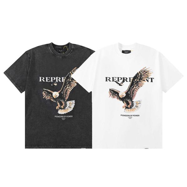 

2023 men's and women's fashion t shirt western european brand designer rep wash eagle print round neck short sleeve tee shirt high, White;black