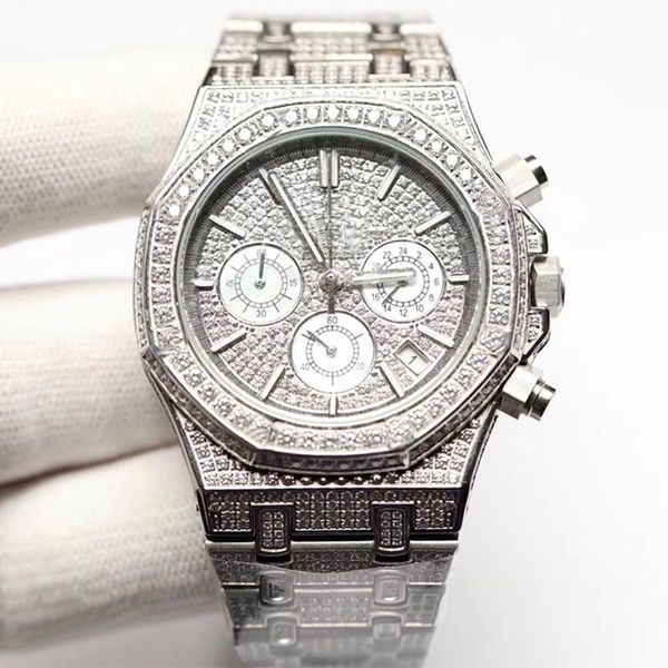 

diamond watch mens watch 42mm wristwatch automatic mechanical watches silver men wristwatch stainless steel strap waterproof montre de luxe, Slivery;brown