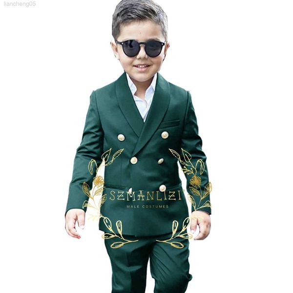 

clothing sets boys suit double breasted dark green jacket set wedding tuxedo kids party suits blazer pants 2 piece fashion clothes w0222, White