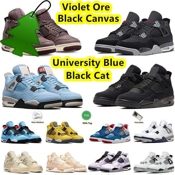 

new og jumpman 4 mens basketball shoes violet ore black cat black canvas messy room white oreo seafoam sail shimmer bred red thunder men