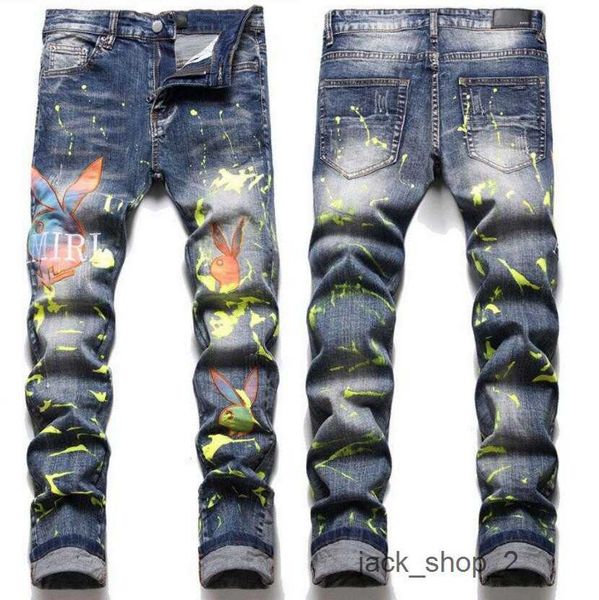 

x9qb men's jeans am european men jean paint embroidery pentagram trend elastic slim fit leggings versatile pants 3261 mm2gg61 kotg, Blue