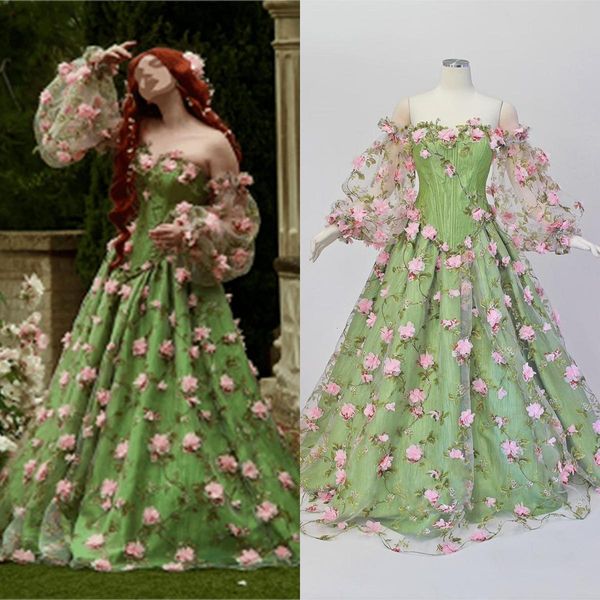 

party dresses 194#iena elegant sage green floral prom spring garden 3d flowers sweetheart tulle corset ball gown evening 230222, White;black