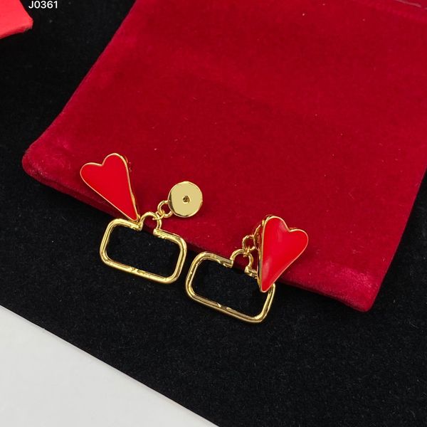 

valentine's day designer studs brand letter pendant earrings women love golden eardrops with box, Golden;silver