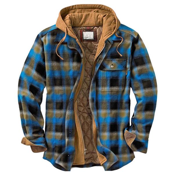 

men's casual shirts erenejian fashion winter warm plaid shirt with hood cotton padded thick thermal outerwear plus size m4xl 230221, White;black