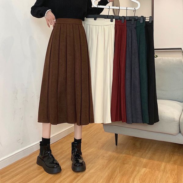 

casual dresses women elegant harajuku high waist a-line solid color fashion casual korean streetwear basic all-match soft midi skirts 230222, Black;gray
