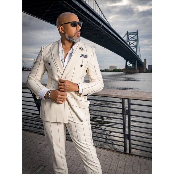 

men's suits blazers white men suit tailormade 2 pieces blazer pants tuxedo double breasted stripes modern fashion wedding groom prom ta, White;black