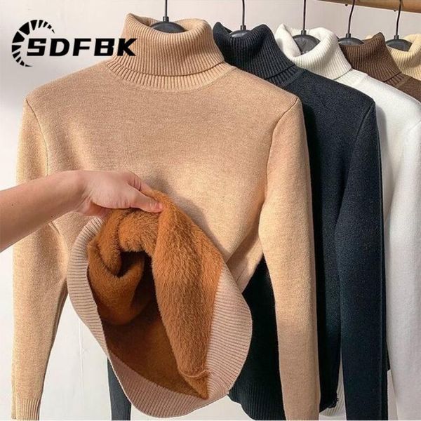 

women's sweaters women turtleneck fleece sweaters winter thick warm lined knitwear slim basic solid color female knitted pullover swea, White;black