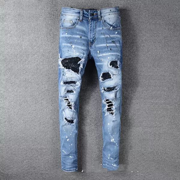 

mens jeans distressed motorcycle biker mens jeans distressed motorcycle biker jean rock brand 8 colors denim pants size 28-40, Blue