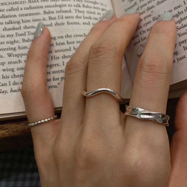 

925 sterling silver ring female minority design sense simple korean fashion irregular plain ring non fading new style