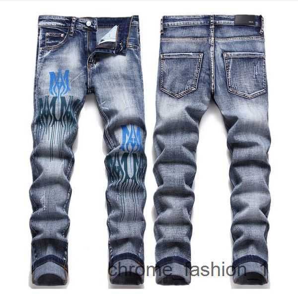 

gujt men's jeans european jean am holes printed fashion slim footsmall straight tube men trousers sh3x114 2 i197, Blue