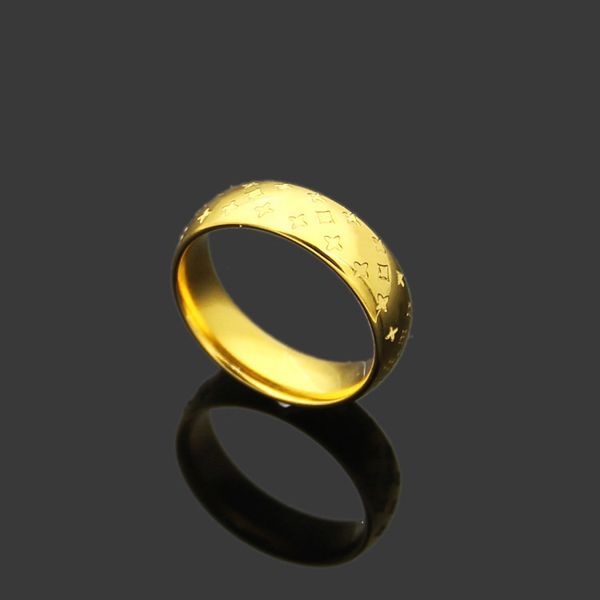 

band rings charm titanium steel jewelry wholesale gold letter v simplicity curved surface engraved with four leaf flower ring for mens women, Silver