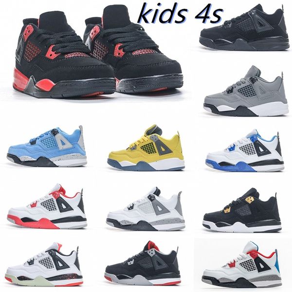 

kids jumpman 4s 4 designer shoes toddlers boys youth basketball sneakers red thunder cool grey bred university blue shoe children military b, Black