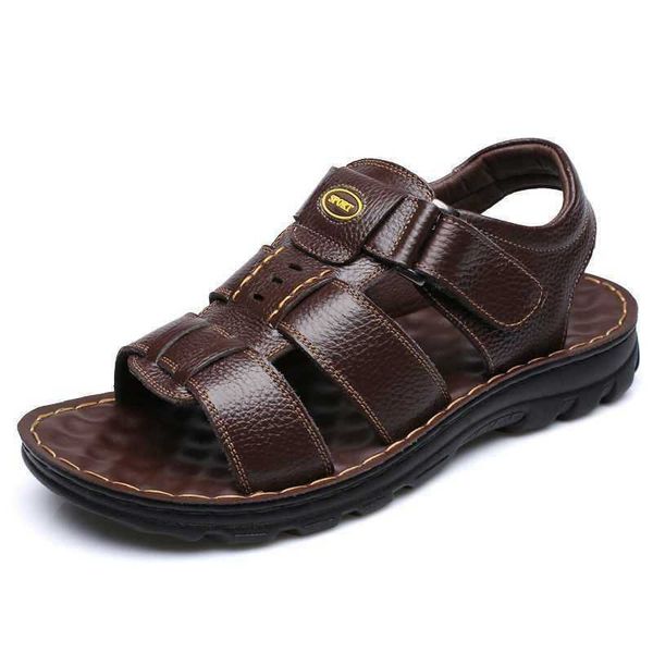 

sandals genuine leather men sandals soft male summer shoes outdoor casual sandal cowhide beach shoes classic non-slip men's sandlesj230, Black