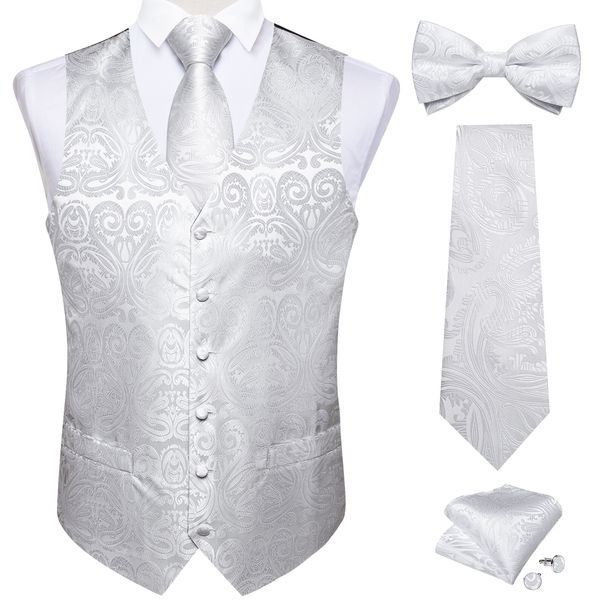 

men's vests dibangu classic white suit vest tie set for men groom homme wedding banquet party formal business waistcoat necktie bowtie, Black;white