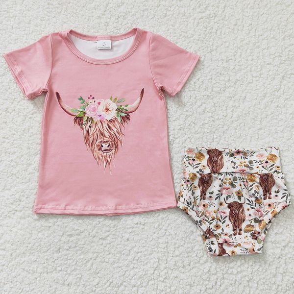 

wholesale baby girl clothes bummies set summer short sleeve children shorts outfits fashion cow print cute toddler girls boutique clothing s, White