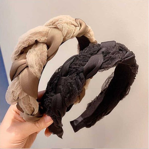 

hair clips barrettes korean fashion super fairy silk lace gauze headband wide side multilayer cross knot headband solid braid headwear for w, Golden;silver
