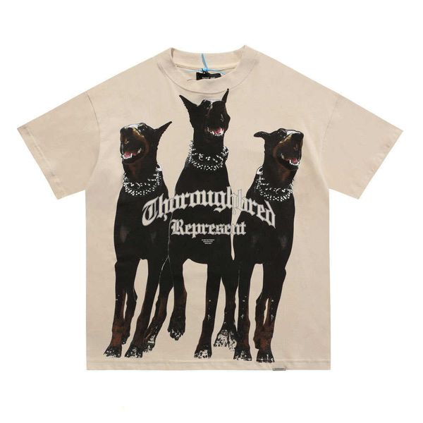 

2023 men's and women's fashion t shirt western european brand designer rep repeat doberman print vintage style high street short s, White;black