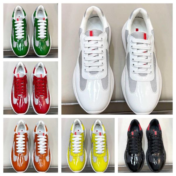 

with box prad fashion luxury americas cup men casual shoes mesh and patent leather low trainers sneakers walking shoe rubber sole fab dk, Black