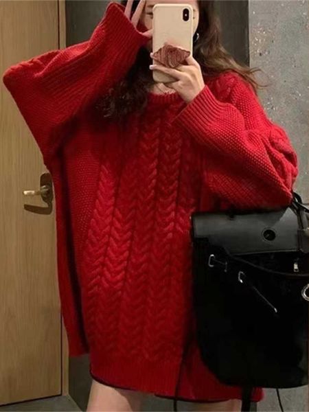 

winter clothes women sweater korean fashion new in o-neck loose knit pulls pullover long sleeve oversized christmas 230222, White;black
