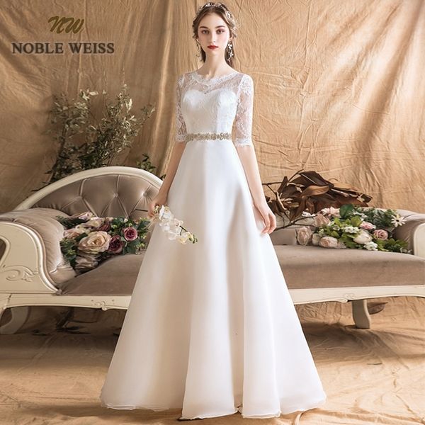 

party dresses prom dresses organza a-line simple wedding dress floor-length sashes bridal dresses with half lace wedding gown 230222, White;black