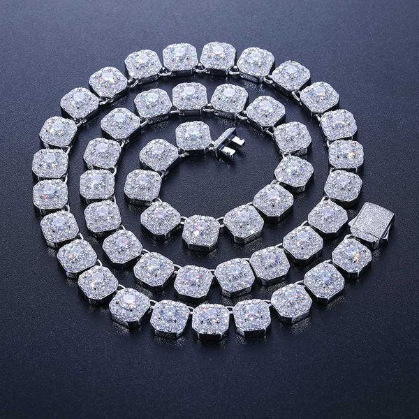 

selling hip hop mens 10mm 925 sterling silver vvs moissanite diamond iced out square tennis chain necklace
