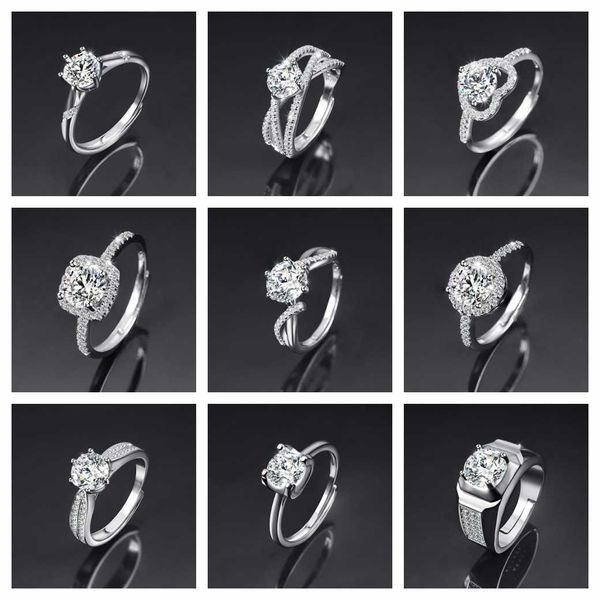 

mo sang diamond ring female high-end atmospheric ring hand jewelry, Silver