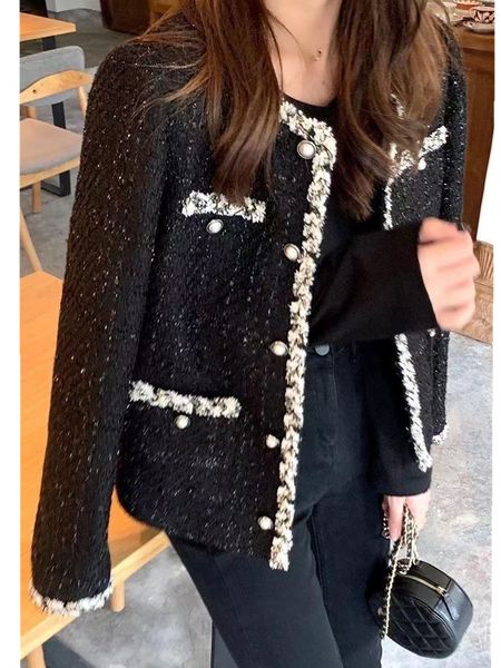 

womens jackets hma french lady small fragrant tweed jacket coat spring and autumn korean woolen short outerwear 230222, Black;brown