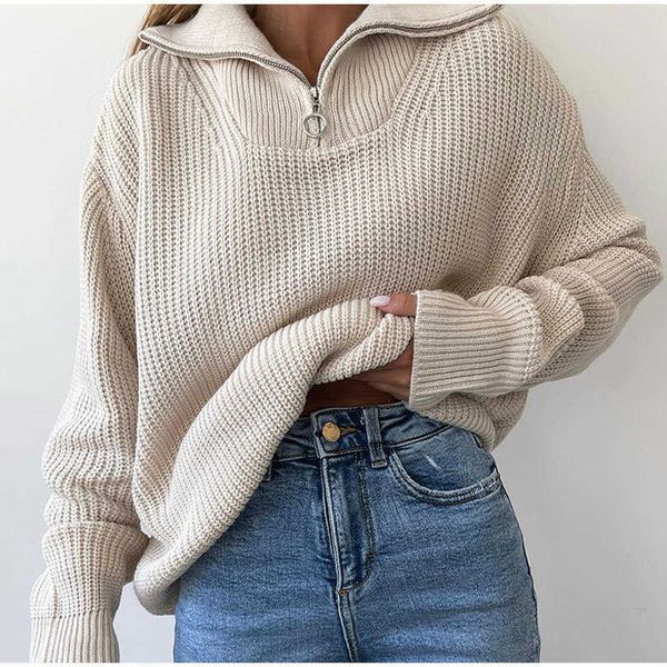 

womens turtleneck zippers sweaters winter 2022 fashion women solid loose green blue pullover long sleeve casual knitted sweater 230222, White;black