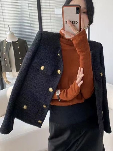 

womens jackets hma fashion black tweed elegant coats ladies spring autumn woolen clothes 230222, Black;brown