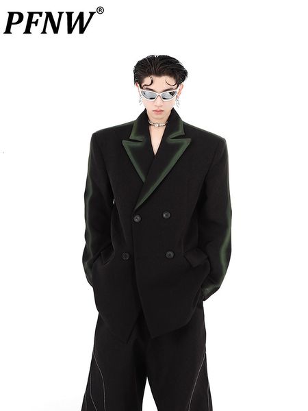 

men's suits blazers pfnw niche bright line black green gradient shoulder silhouette suit coat loose highgrade design sense 12a5487 2302, White;black