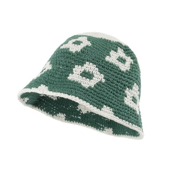 

wide brim hats new green flower bonnets for women handmade crochet knitted beanies girls seasons japanese street bucket hat bob cap l230222, Blue;gray