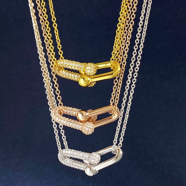 

fashion jewelry 18k gold plated diamond necklaces for women u-shaped links chain necklace wedding party thanksgiving day valentine 3 colors, Silver