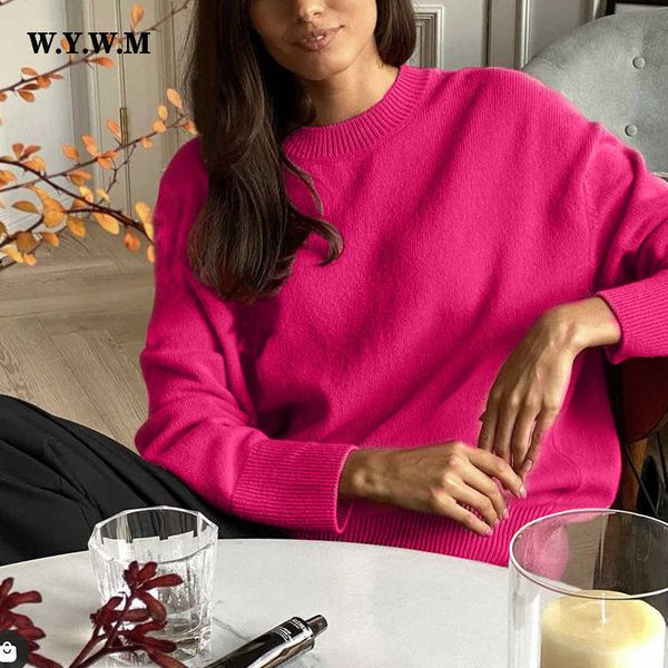 

wywm winter warm knitted o neck sweater women 2022 korean elegant basic pullovers ladies loose soft new green female clothing 230222, White;black