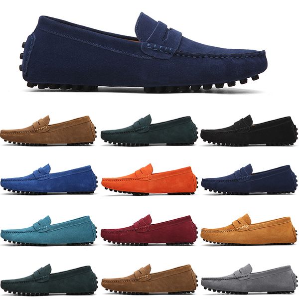

men casual shoes mens slip on lazy suede leather shoe big size 38-47 fuchsia, Black