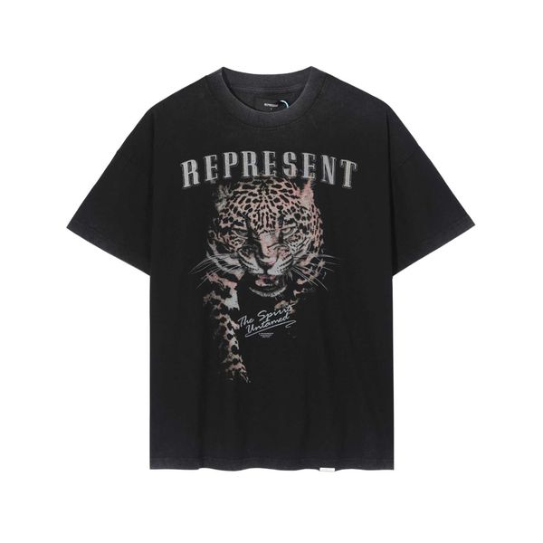 

2023 men's and women's fashion t shirt western european brand designer rep sogd leopard print high street reverse worn round neck, White;black