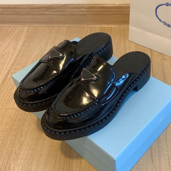 

prad prad with box 2022 new fashion designer shoes monolith rubber platform women sneakers black shiny leather slipper chunky round head sne