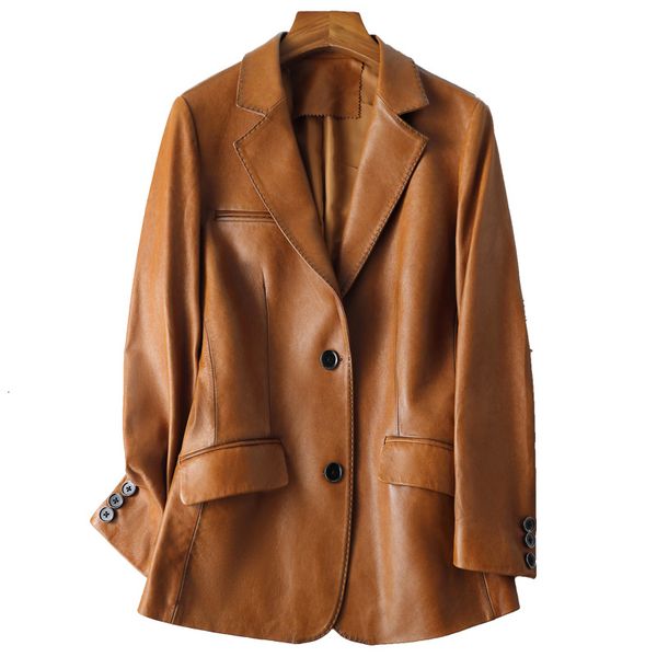 

women's leather faux hwitex genuine sheep coat official lady blazer short for hw3091 230222, Black