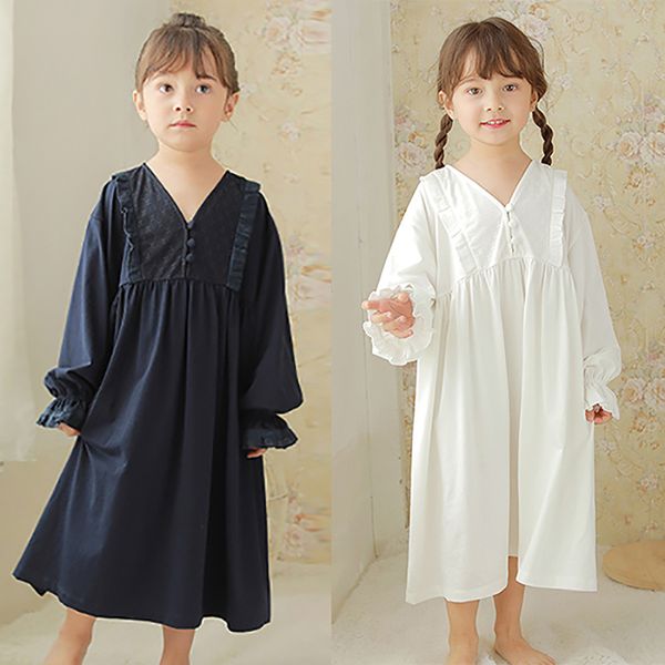 

pajamas spring children girl loose dress princess sleepwear sleepshirts vintage v neck nightgowns.victorian kid pajamas nightdress 11t 23022, Blue;red