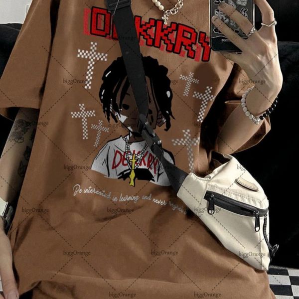 

men s t shirts 2023 american style casual fashion shortsleeved men cartoon printed loose t shirt men s high street y2k harajuku 230221, White;black