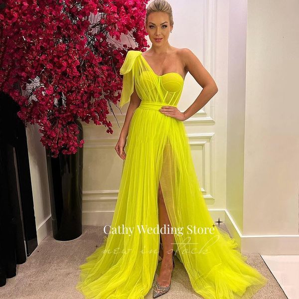 

party dresses cathy one shoulder high slit evening dress tulle prom dress and simple elegant dress custom vestidos de fiesta 230221, White;black