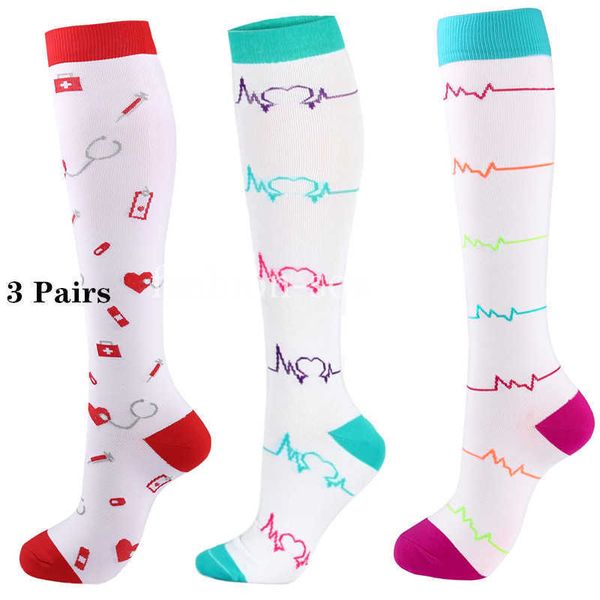 

5pc socks hosiery 3 pairspack compression socks running women men high sports socks 2030mmhg for edema diabetes varicose veins socks size sm, Black;white